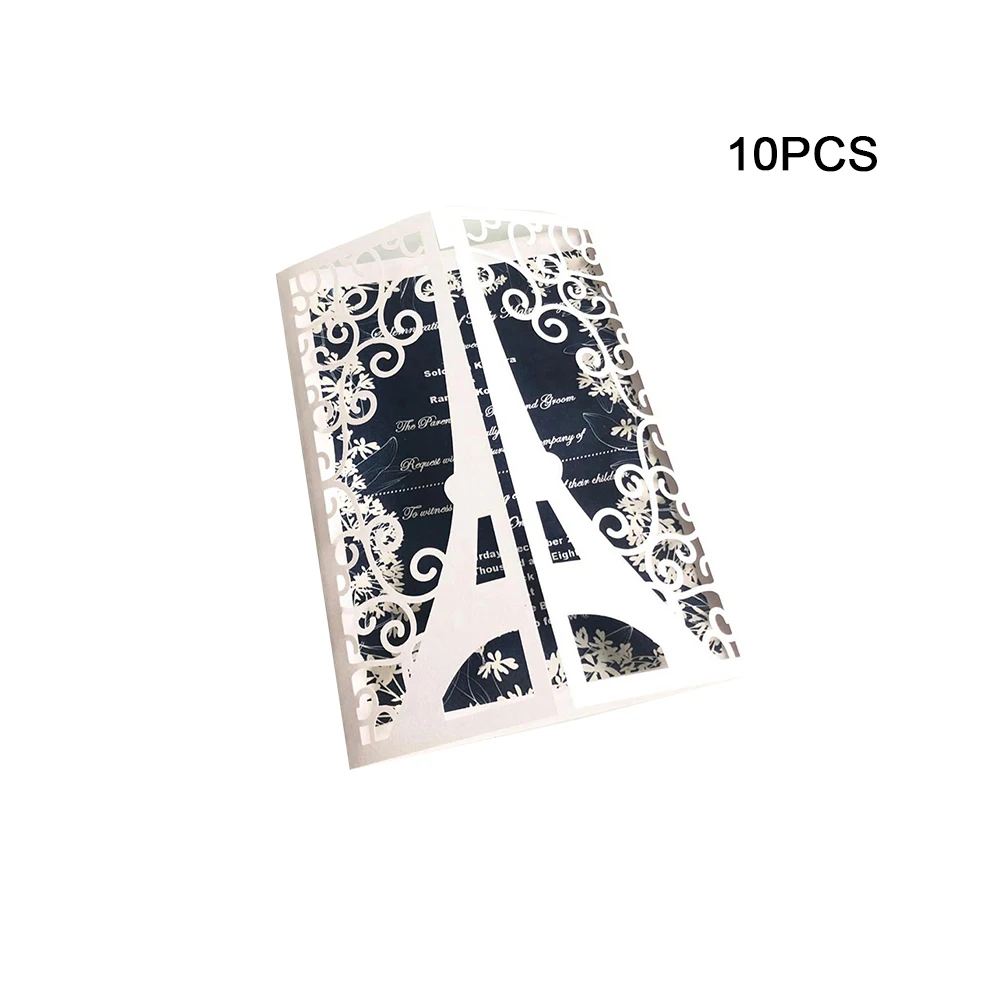10pcs/set Glitter Embossing Invitation Cards 15*15CM for wedding business party Paris tower greeting card customized supplies - Color: 1