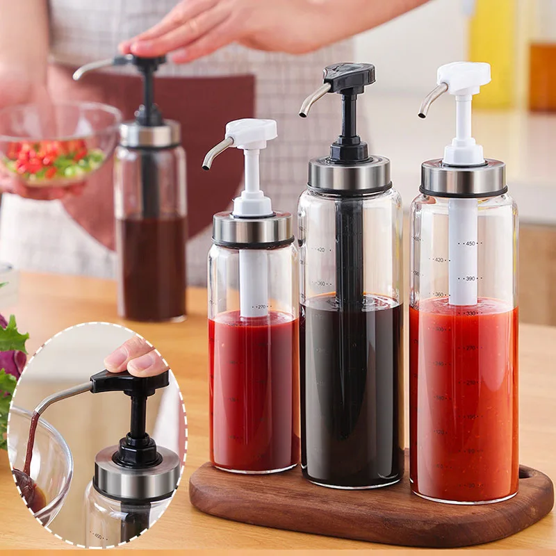 

Sauce Squeeze Bottle High Boron Oil Pot Cooking Tools Kitchen Accessories Supplies Household Ketchup Salad Honey Glass Bottle