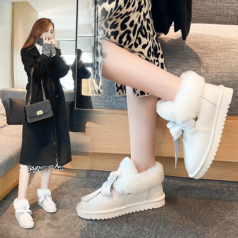 

Fashion Winter Boots Women 2020 Cowhide Leather Ankle Boots Boots For Women Warm Boots Woman Shoes White 043370