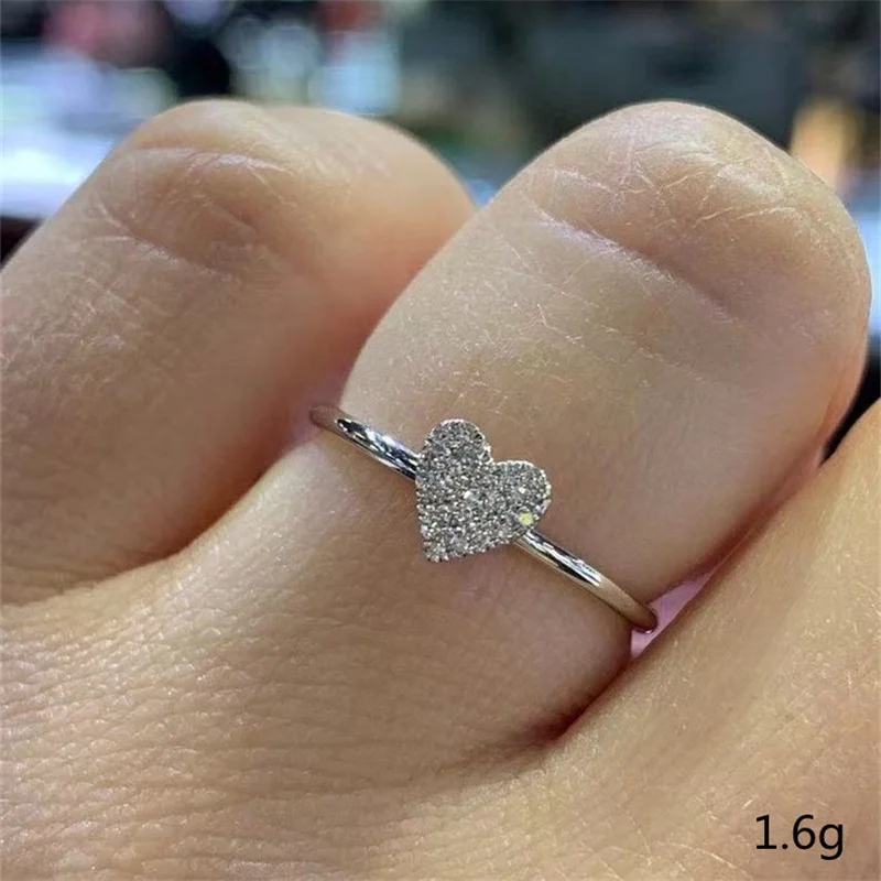 

BAOSHINA Silver Color Heart Crystal Zircon Rings For Women Jewelry Party Wedding Romantic Accessories Size 5-11