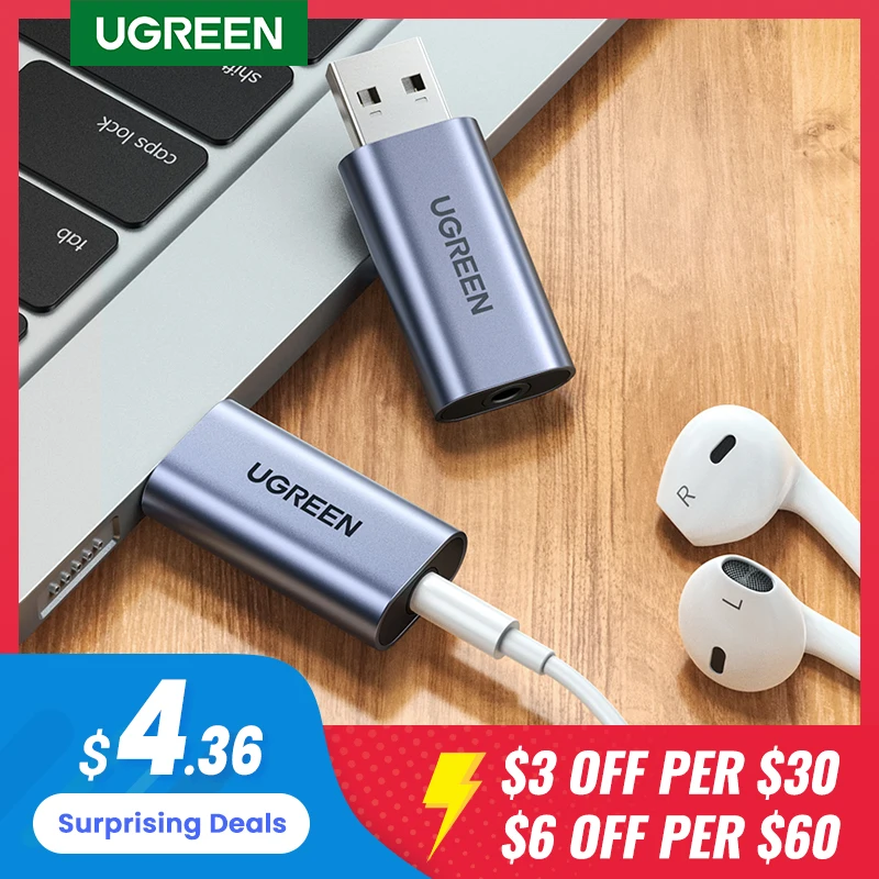 Звуковая карта UGREEN 2 в 1 внешняя звуковая с USB аудио интерфейсом 3 5 мм аудиоадаптер