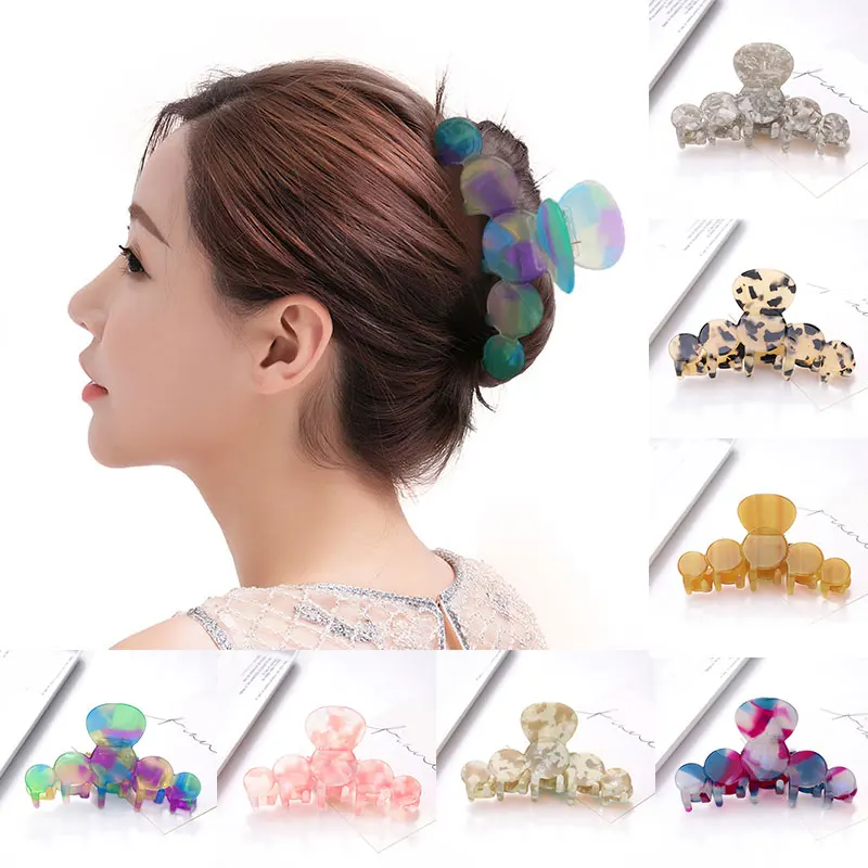 

Acetate Large Hair Claws Women Colorful Marble Print Geometric Big Barrette Tortoiseshell Ponytail Clip Catch Clip Makeup Tools