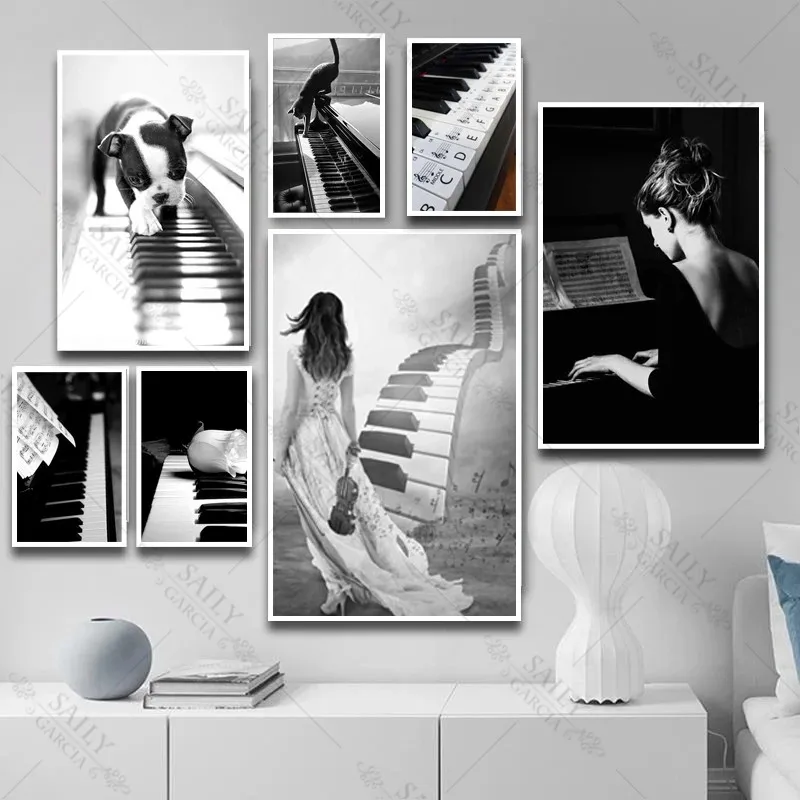 Черно-белый пианино, музыка, холст, живопись, современная настенная фотография, украшение для спальни, картины для декора гостиной
