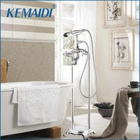 KEMAIDI Chrome Bathtub Faucet Bathroom Floor Standing Bath Tub Mixer Tap With Hand Shower Bathtub Tap Shower Faucet Set