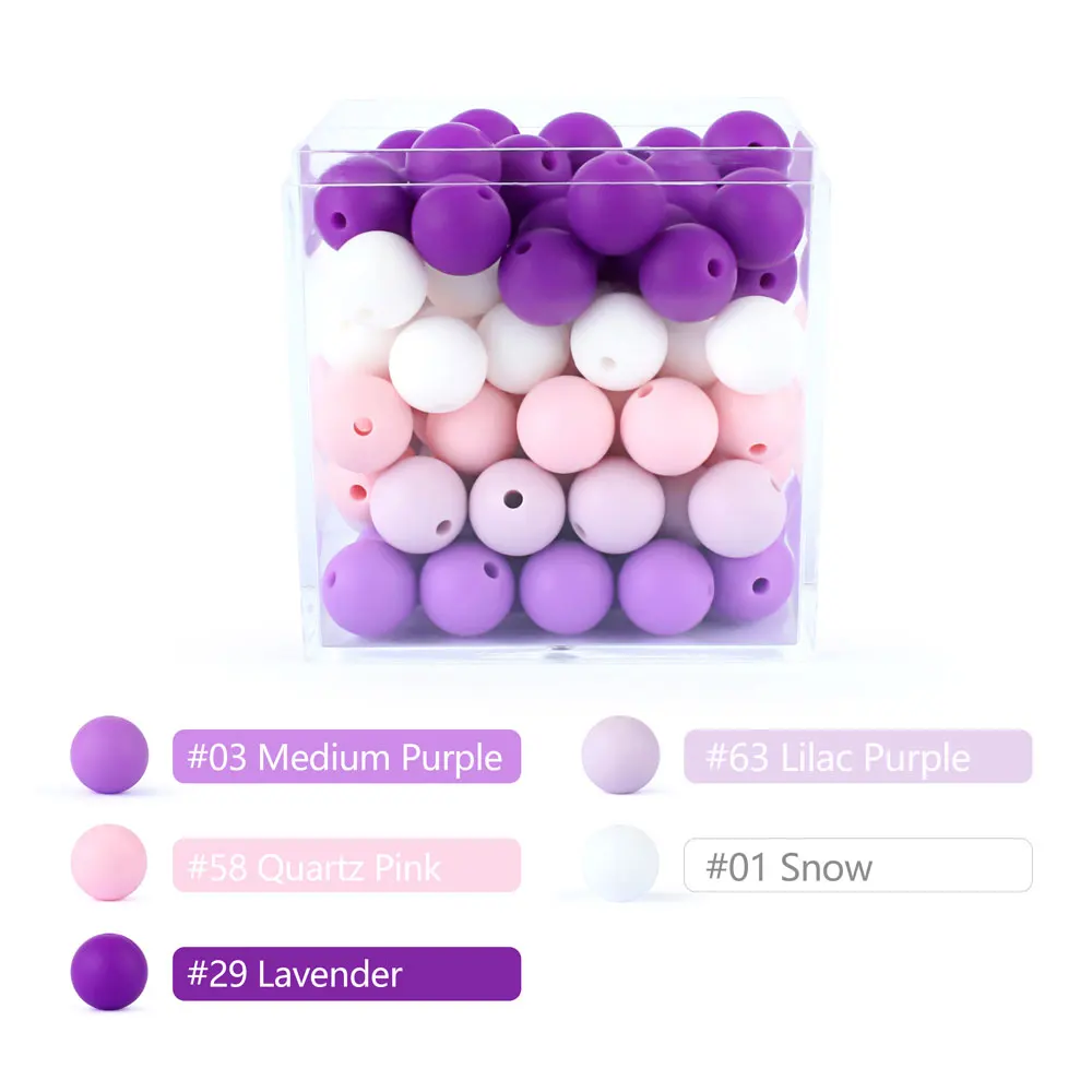 100pcs Wholesale Baby Round beads Silicone Food Grade DIY Bracelet Pacifier Chian Print Tie Dye 15mm Baby Teething Bead Pearl