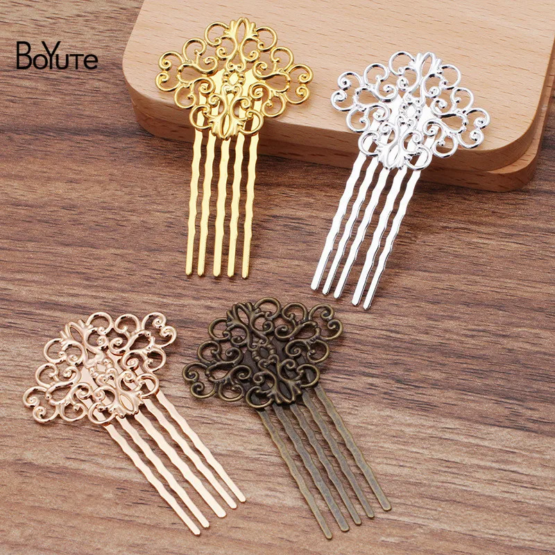 37x62MM Hair Comb BoYuTe(10 шт./лот) 5 зубов металлическая филигрань цветок гребень для волос Тиара Diy Свадебные аксессуары для волос - Цвет: 37x62MM Hair Comb
