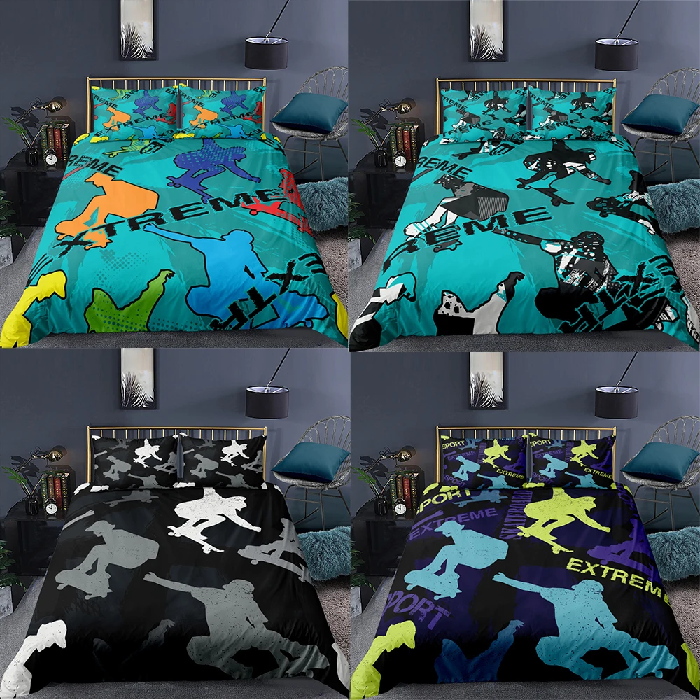 

2/3PCS Color Skateboard Duvet Cover Luxury Bedding Set Single Full Quilt Covers Bedclothes King Queen Twin Size Bedroom Textiles