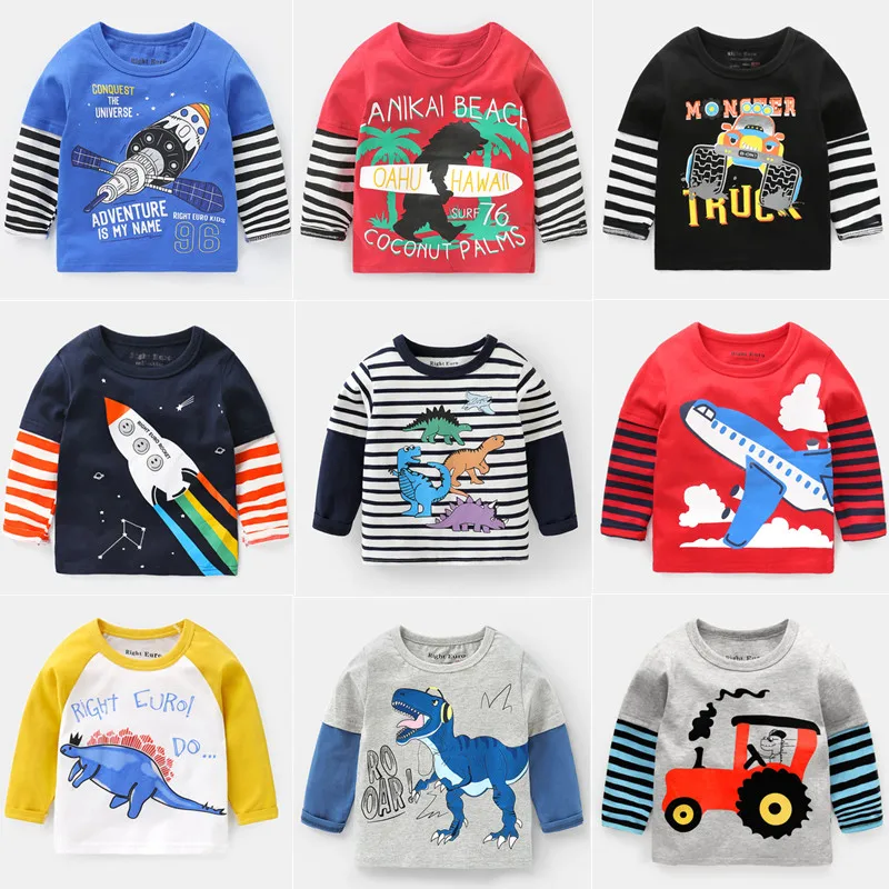 Kids Boys T-shirts Baby Long Sleeve Excavator Tops Children Autumn Solid Cotton Sweatshirt 2 3 4 5 6 7 8 Years Boy Girl T Shirts