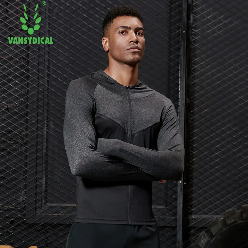 VANSYDICAL куртка для бега Мужская толстовка на молнии быстросохнущая Спортивная