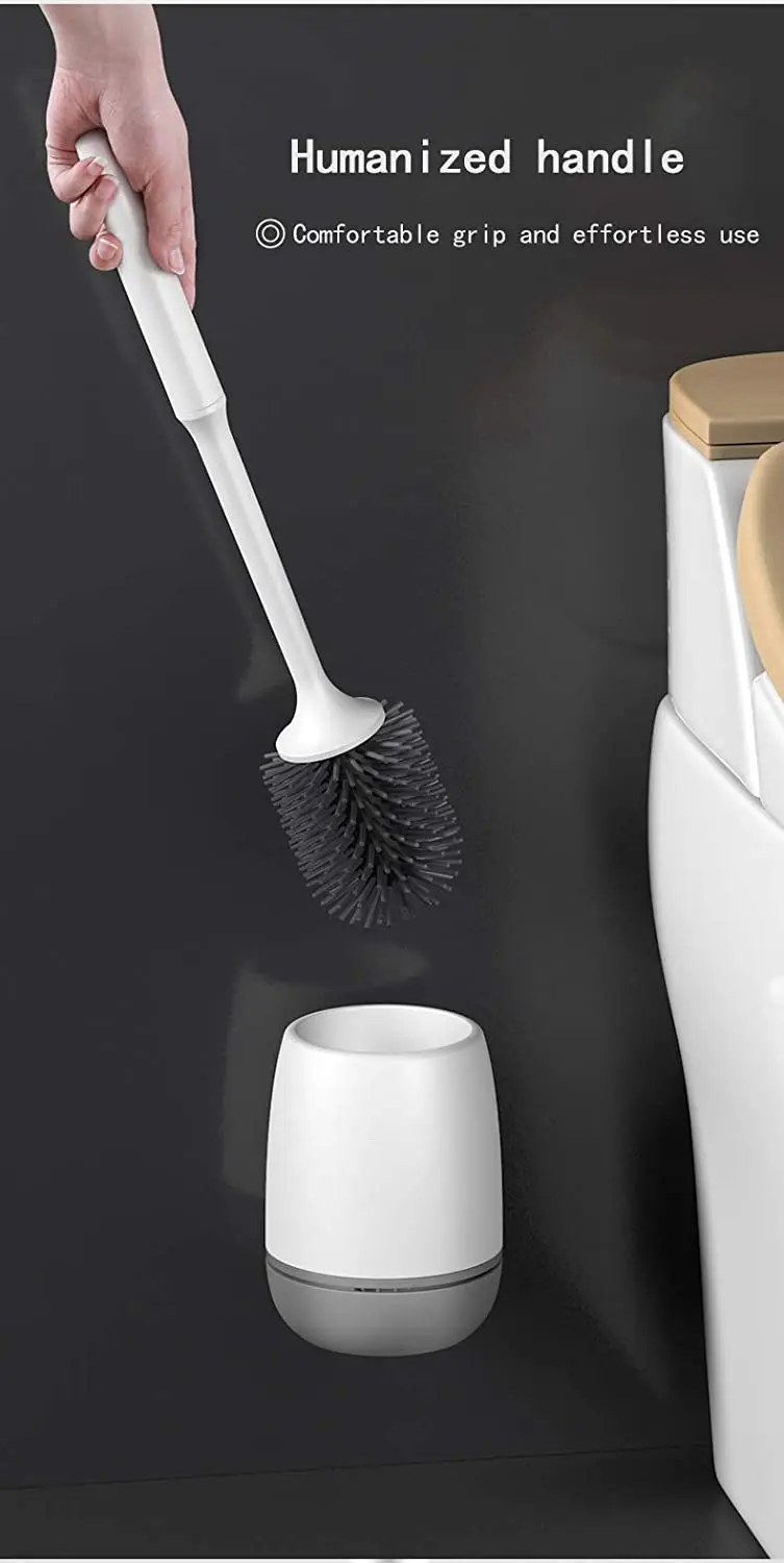 

Toilet Brush Wall Hanging Bathroom Toilet Cleaning Brush Holder Set Clean Tool Durable Thermo with Soft Bristle