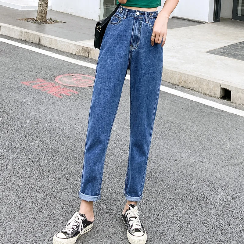 

Fashion High Waist Jeans Women Loose Straight Ankle-Length Pants Mom Jeans Y2K Summer Denim Streetwear Thin Daddy Harem Pants 34