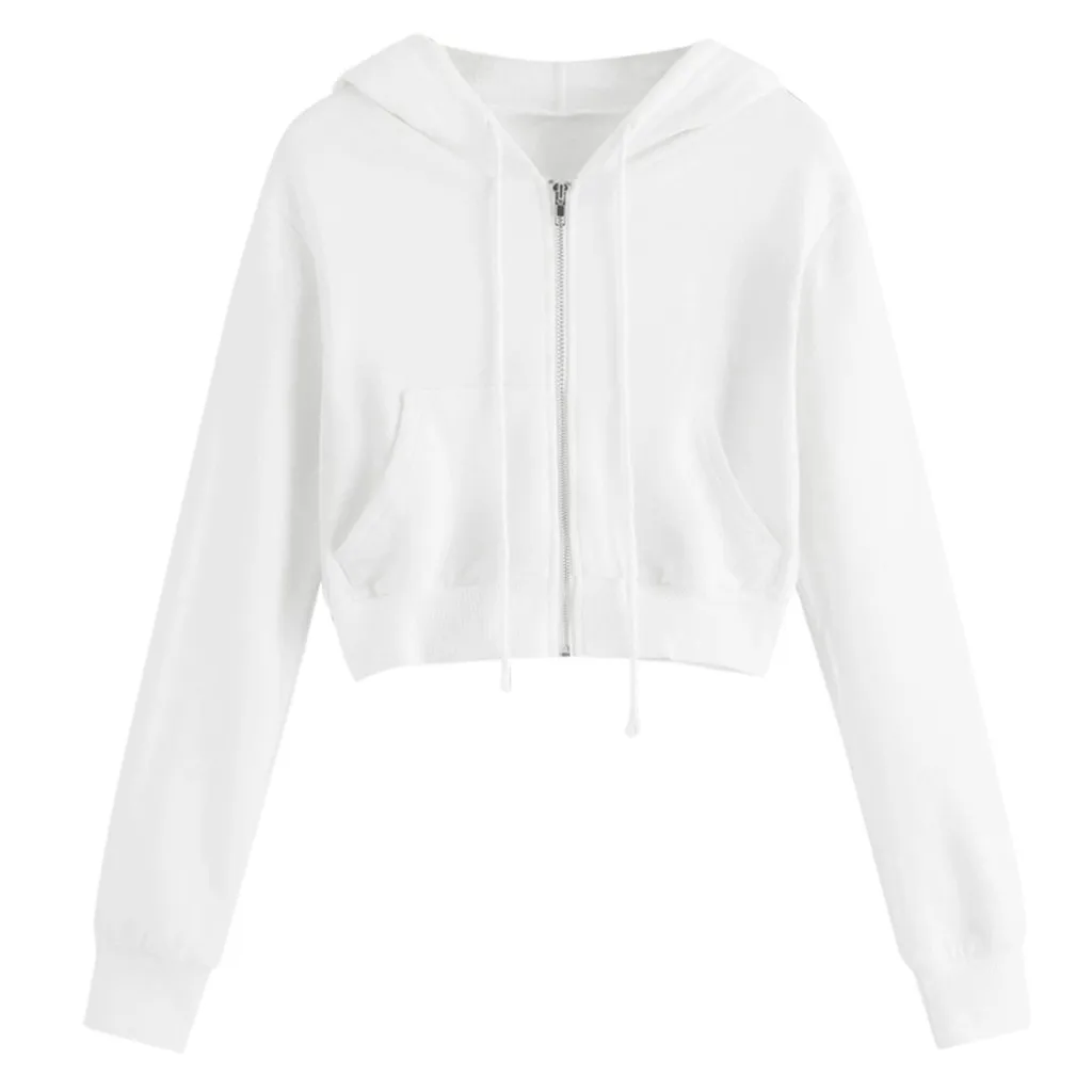 Ladies Casual Hooded Sweatshirt Ladies Solid Solid Color Long Sleeve Short Zipper Pocket Fashion Shirt Hooded Sweatshirt