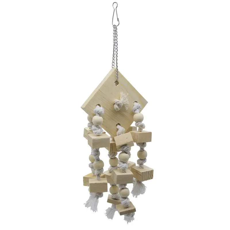 

Bird Parrot Cage Hanging Toy Interactive Bird Natural Wooden Blocks Toy Creative Parakeet Chewing Bite Resistant Toys Supplies