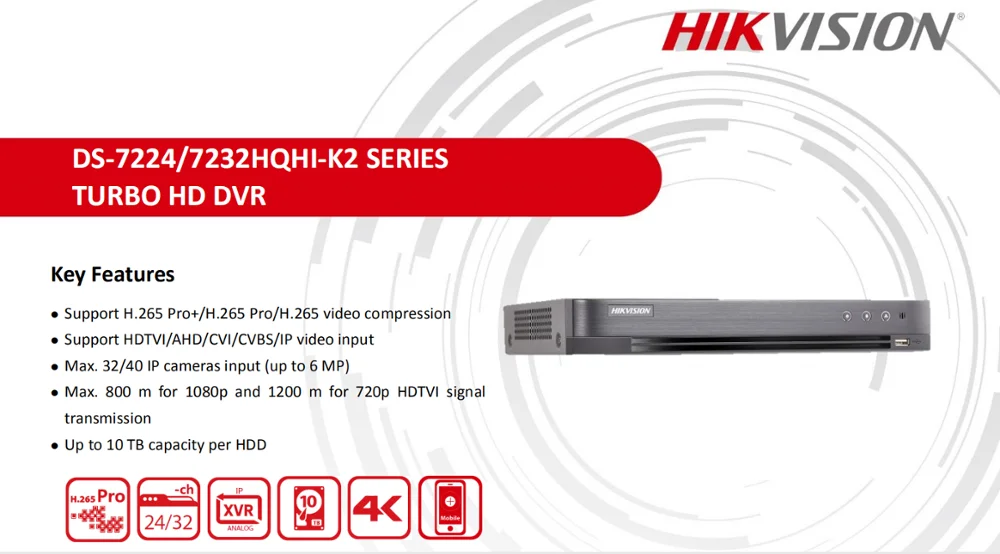Камера видеонаблюдения Hikvision 32 канала 1080P 1U H.265 DVR вход с 5 сигналами адаптивно