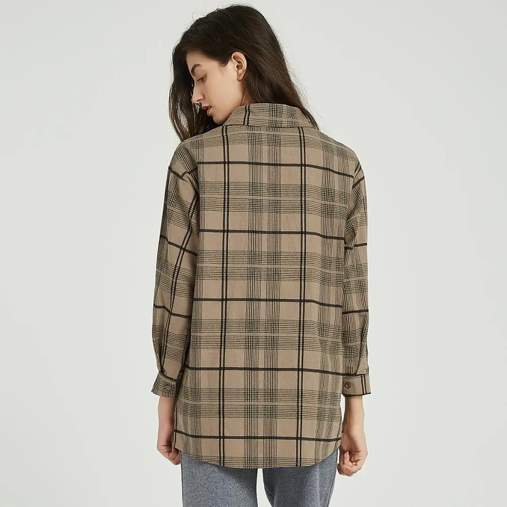 Wixra Women Stylish Plaid Blouse Ladies Casual Long Sleeve Turn-down Collar Loose Pockets Shirts 2019 Autumn Spring Tops | Женская