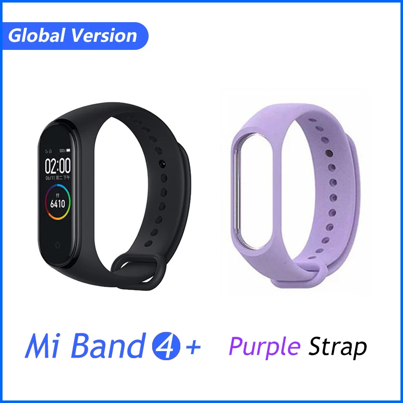 GB add purple strap Xiaomi Mi группа 3 4 глобальная Версия смарт-Браслет фитнес-браслет часы 3 большой сенсорный экран сообщение время сердечно - Цвет: GB add purple strap