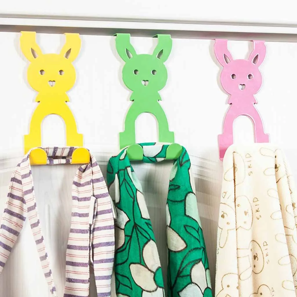 

Traceless Cartoon Rabbit Hooks Bedroom Kitchen Door Hooks Clothes Bag Coat Dual Hanger Organizer Hanging Sundries Pothook #BL2