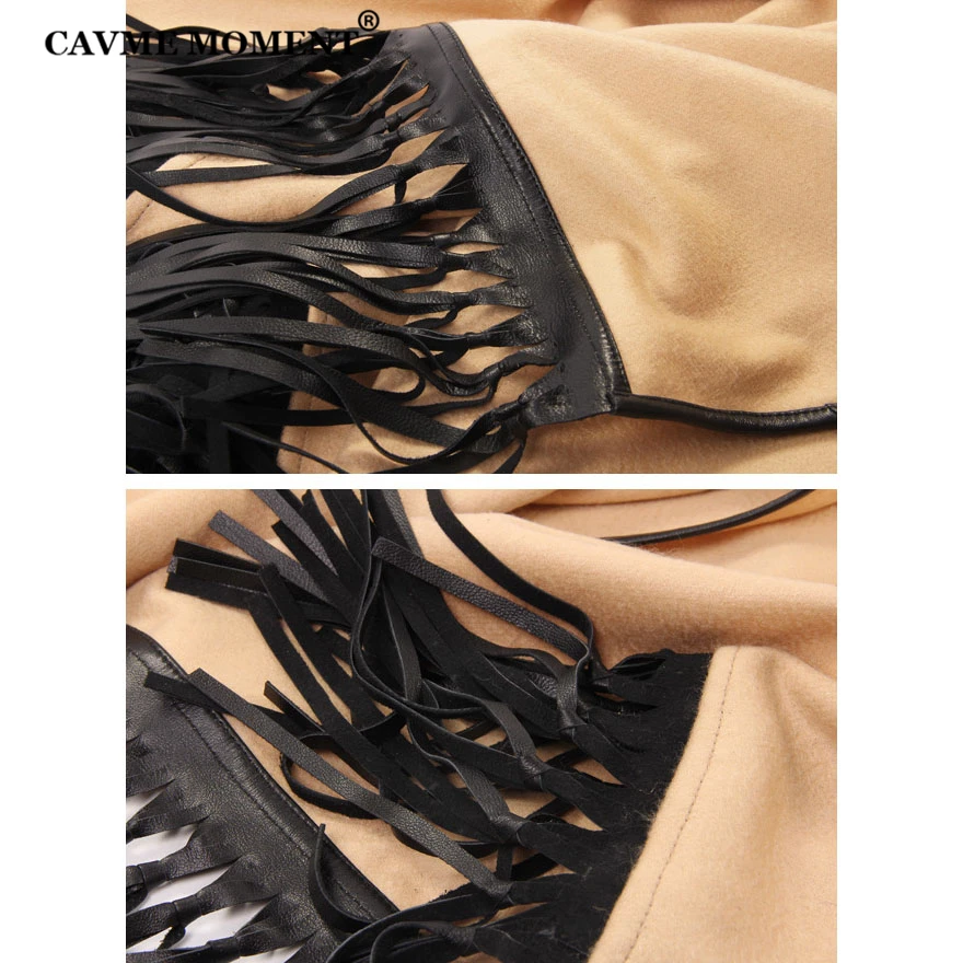 

CAVME Handmade 99% Cashmere Pashmina Scarf Solid Color Largue Size Shawl Genuine Leather Sheepskin Tassel Luxuxy Gift 420g
