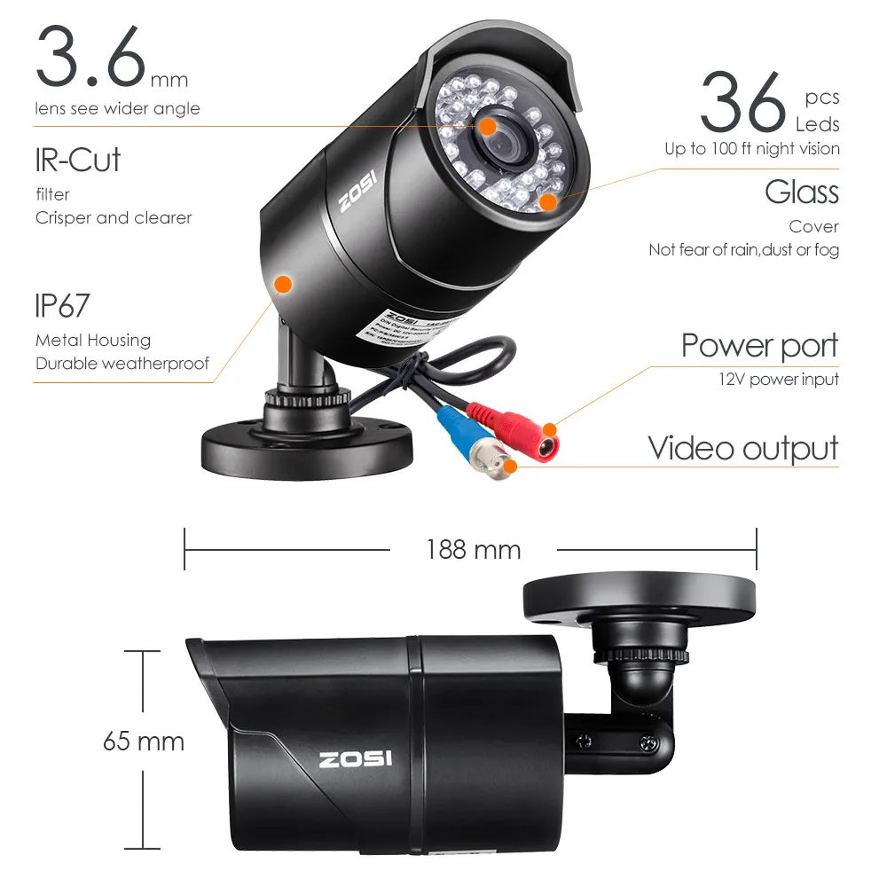 ZOSI 960H 1080P CVBS AHD TVI CVI цветной cmos-датчик цилиндрическая CCTV видео аналоговая Мини домашняя камера безопасности водонепроницаемая для DVR системы