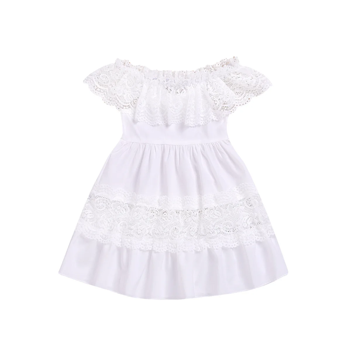 

Girls Dress Summer Short-Sleeved Lace Stitching Dress Children's Dress Hollow Children's Princess Dress Tide Dress