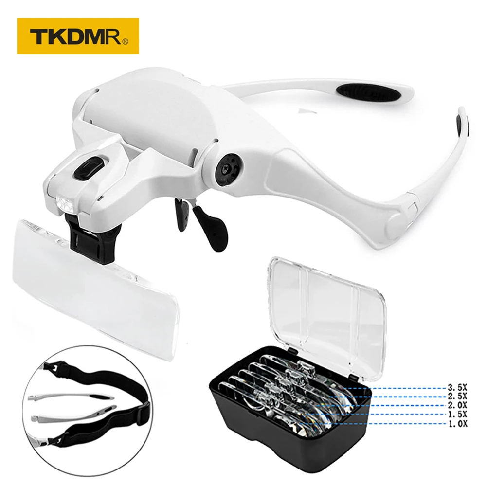TKDMR 5 сменный объектив 1.0X/1.5X/2.0X/2.5X/3.5X Bi Led освещение подсветка повязка очки