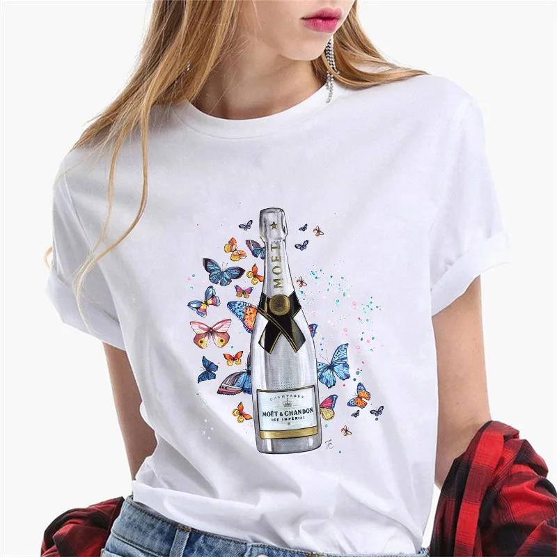 

T-shirt female summer romantic red wine ladies casual t-shirt top Harajuku streetwear short-sleeved t-shirt