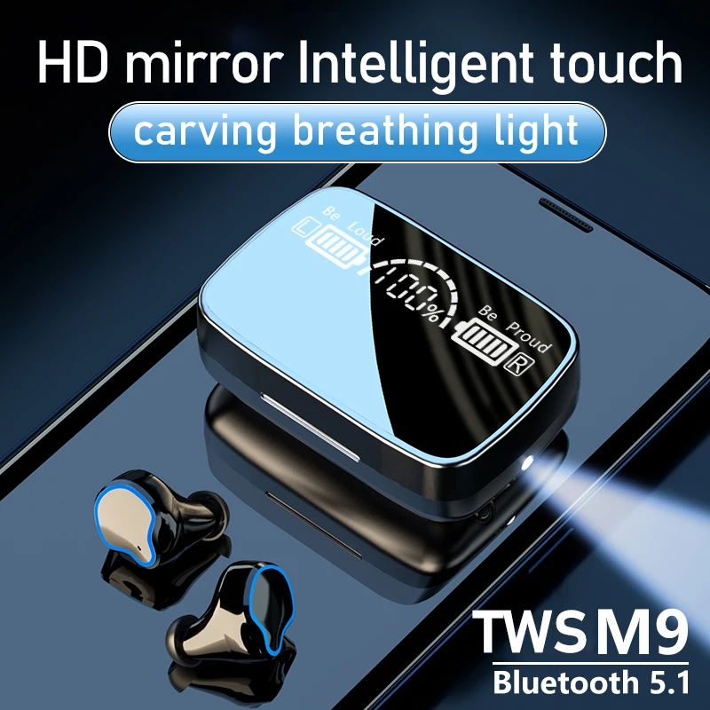 

M9 TWS Pro Headsets Bluetooth 5.1 Wireless Earphones 9d Hifi Stereo Earbuds Breathing Light Headphones HD Mirror Charging Case