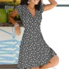 Платье женское с цветочным принтом, Повседневное платье с коротким рукавом и поясом, модель 2021 года