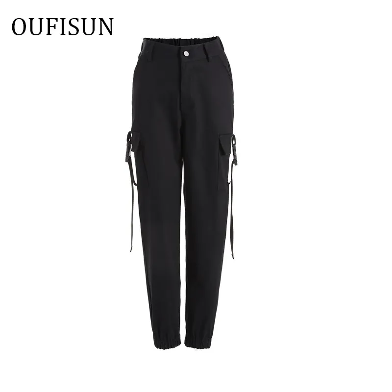 

Oufisun Streetwear Pants Women Casual Black High Waist Loose Female Trousers Korean Style Ladies Pants Capri Harem Pants Overall