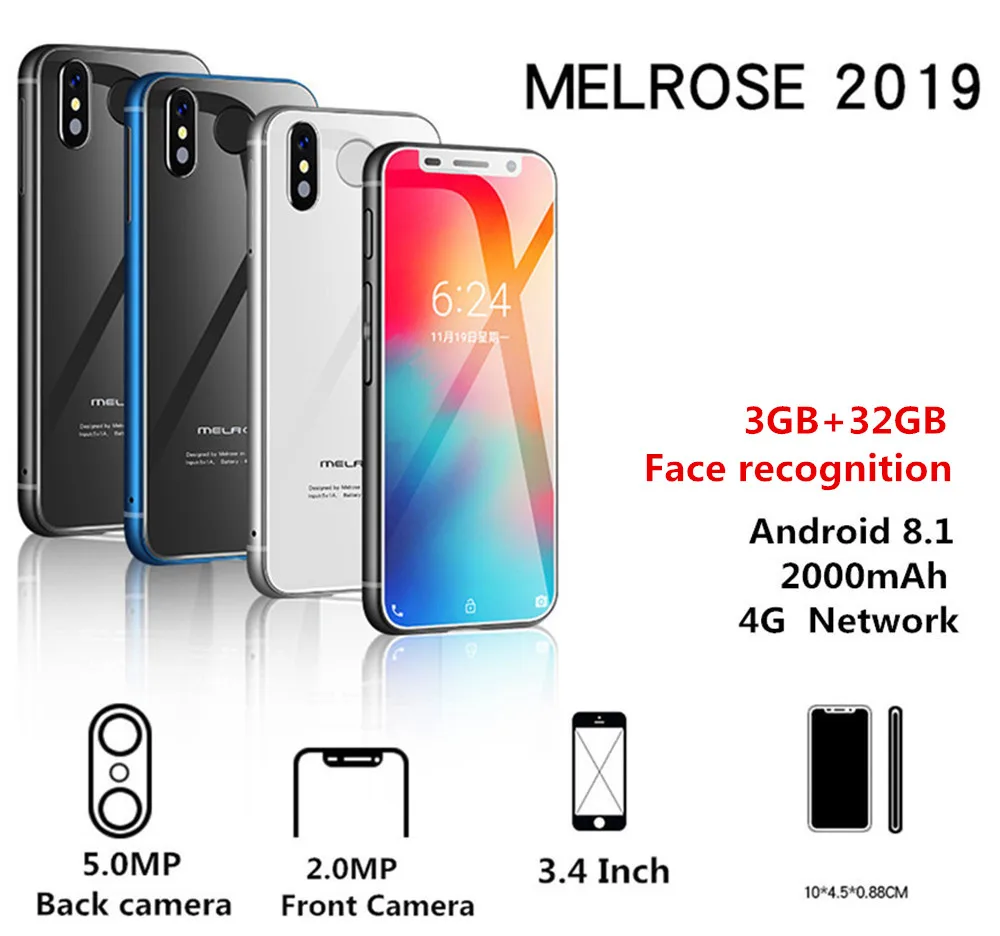 Melrose 4G Lte маленький Android телефон Google play 3,4 ''четырехъядерный Android 8,1 отпечаток пальца ID студенческий мини маленький смартфон
