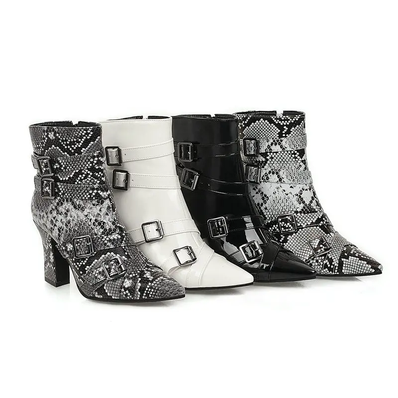 

Fashion Women Ankle Boots Pointed Toe Square Heel Women Short Boots Zipper Buckle Women Shoes Autumn Winter Booties 2020