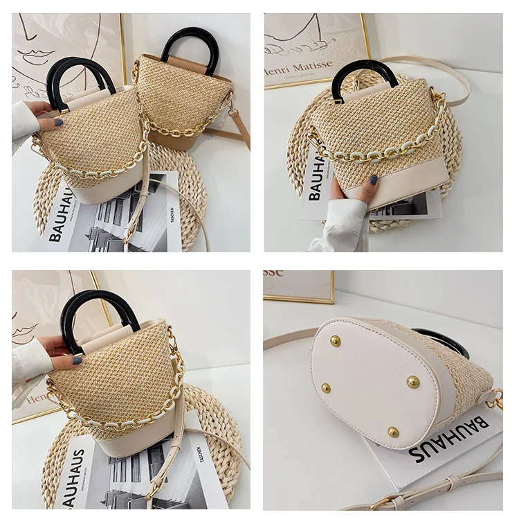 

Summer Women Straw Bucket bag Handbags Designer Crossbody Bags For Women 2021 New Fashion Travel Beach Shoulder Bags Tote purses