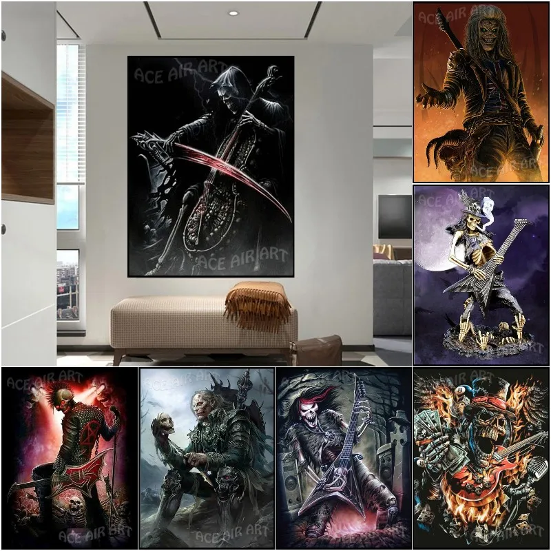 

5D Diamond Painting Skull Electric Guitarist Full Square Embroidery Cross Stitch Crafts Art Hobby Gift