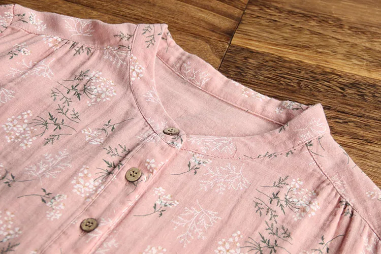 

6444 New Autumn Women Blouse Korea Style Loose Floral Print Stand Collar Pullover Long Sleeve Cotton Shirt Women