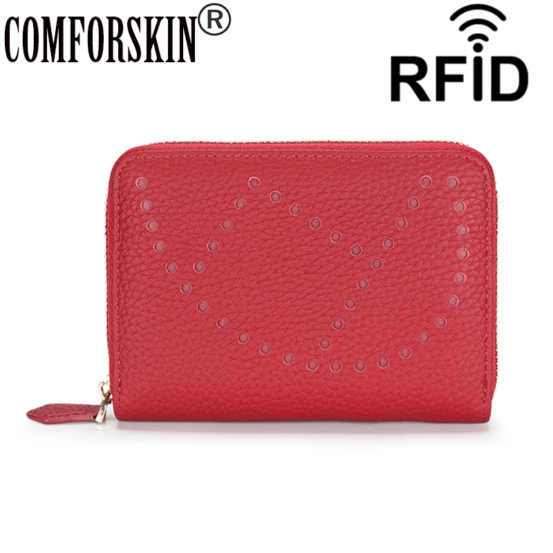 

COMFORSKIN Cow Leather RFID Organ Card Holder Large Capacity Travelling Multi-Card Slot Passport Holder For Women Dropshipping