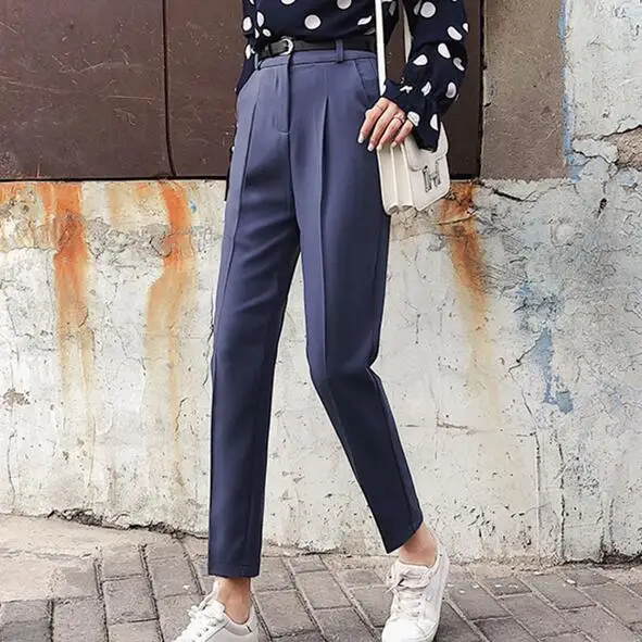 OL стиль белые женские брюки пояса Карандаш Брюки Высокая талия элегантные