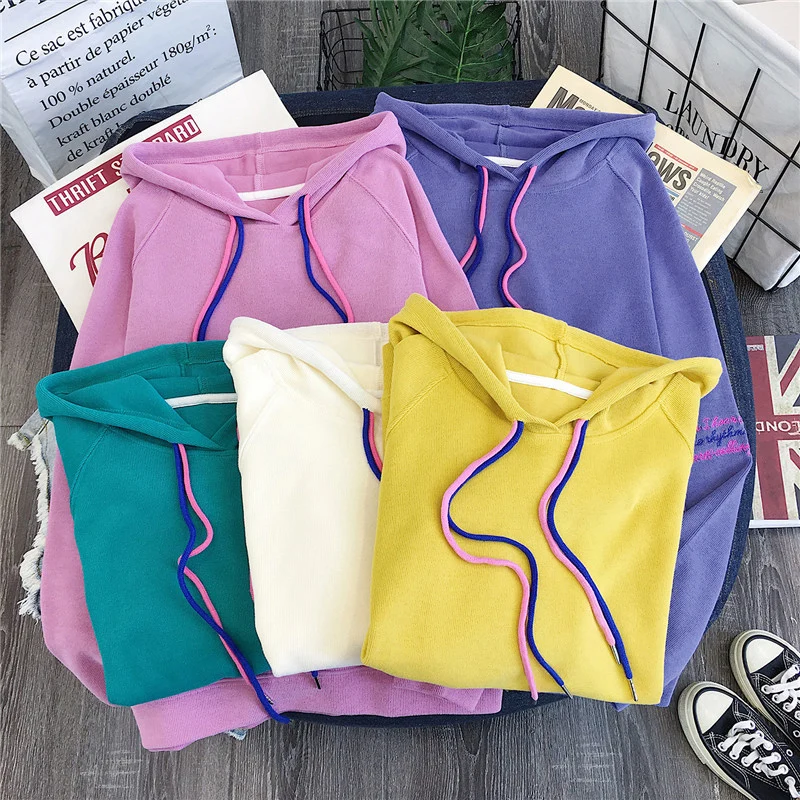 Autumn new Korea ulzzang Harajuku vintage BF simple hooded sweatshirt women ins fashion loose hooded casual female sweatshirt