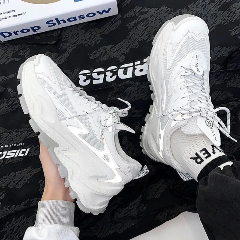 

Men's Platform Sneakers 2021 New Fashion Breathable White Men Chunky Shoes Trainers Street Style Male Footwear Zapatillas Hombre
