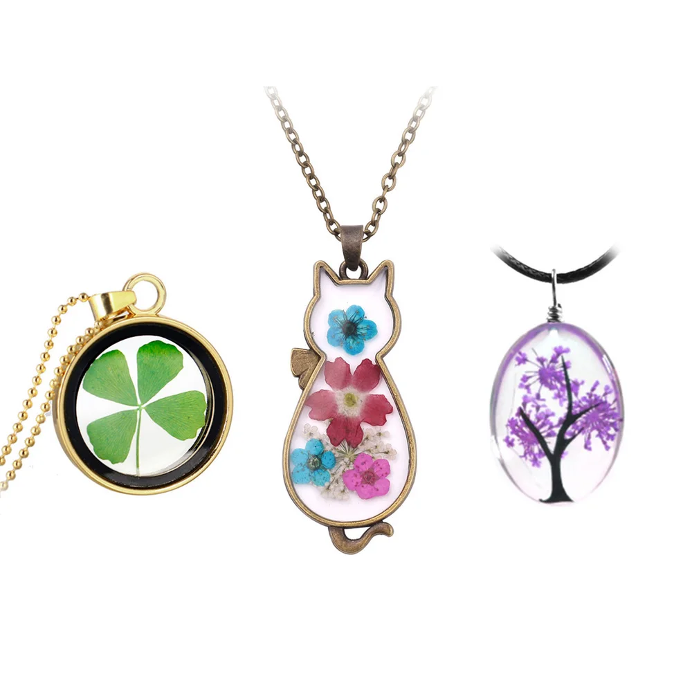 

Lucky Handmade Daisy Wish Tree Plant of Life Real Dry Flower Resin Pendant Necklace Dome Glass Cabochon Dried Flower Necklace