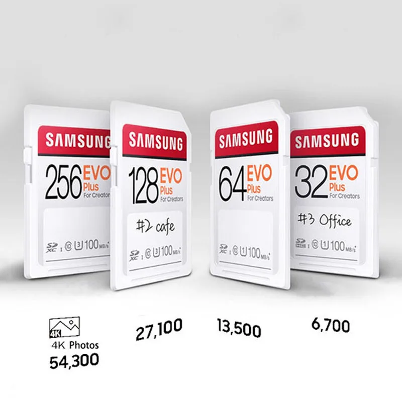 

EVO Plus SD Card Samsung 64GB 128GB 256GB SDXC U3 32GB U1 SD SDHC Card Class 10 read up to 100Mb/s Memory Card For SLR Camera