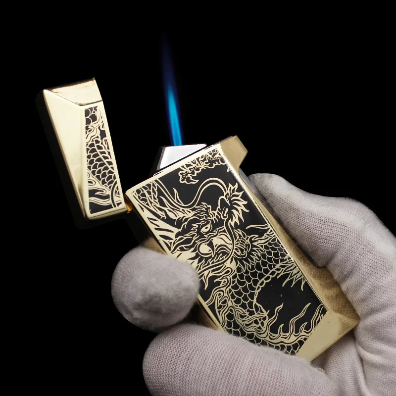 

Creative Metal Lighter Windproof Butane Lighter Inflatable Blue Jet Flame Lighter Smoking Accessories Ciggarettes Encendedores