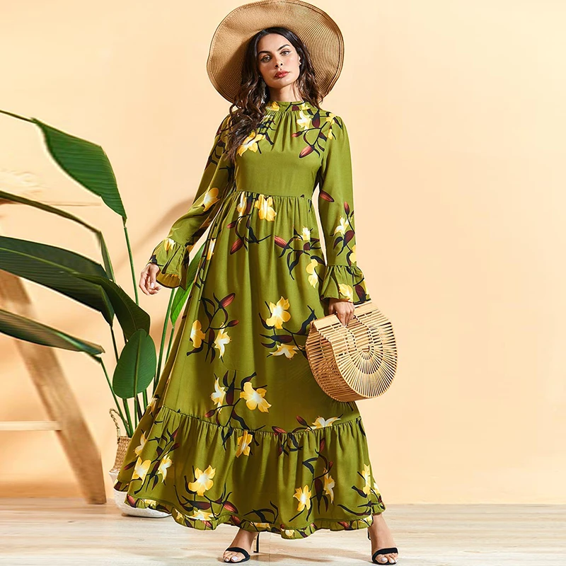 Женское платье макси Siskakia элегантное трапеция с воротником стойкой и длинным