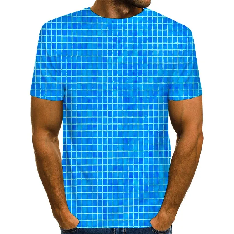 Для мужчин синий футболка &quotКубик&quot 3D печати t-рубашка летняя Графические