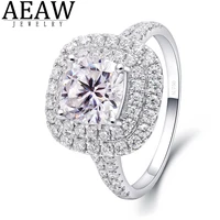 AEAW 1Carat ct 6mm Cushion Cut Engagement&Wedding Moissanite Diamond Ring Double Halo Ring Genuine 14K 585 White Gold
