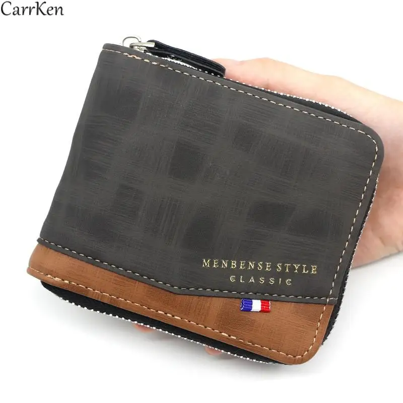 

Мужской Повседневный Кошелек на молнии, мужские короткие кошельки Monederos Homme, кожаный маленький фирменный держатель для карт, клатч, кошелек ...