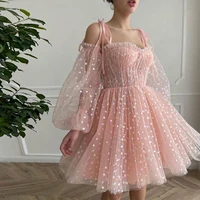 simple spaghetti straps sweetheart cocktail dresses tulle above knee short dress pleated party gowns for women 2022