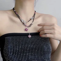 origin summer double layer letter star pendant necklace for women love heart beaded asymmetry rhinestone metal necklace jewelry