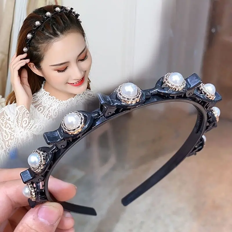 

New Women Elegant Pearls Hairbands Sweet Headband Hair Bundle Lady Hair Hoops Fashion Hollow Out Antiskid Accessories