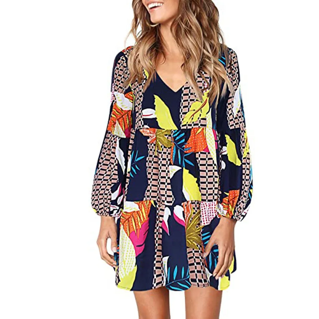 

Spring And Autumn Women's Mini Dress Waist Dress V-neck Casual Loose Polka Dot Ruffled Elegant Temperament Straight Dress 2020