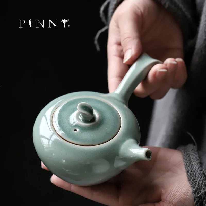

PINNY 170ML Cyan Glaze Ceramic Kung Fu Teapot Retro Side Handle Tea Pot Japanese Style Tea Service